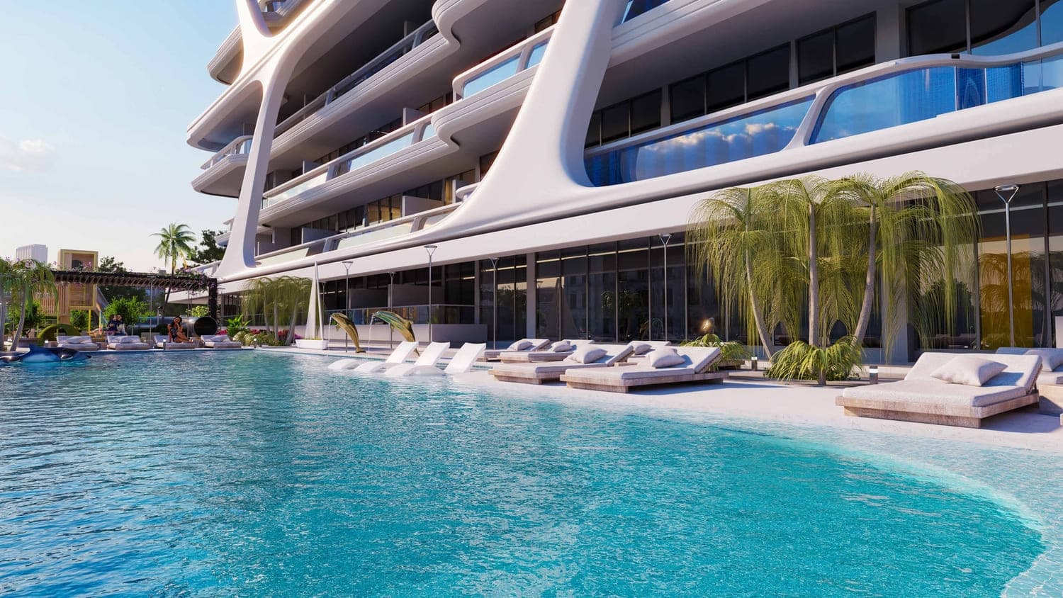Samana California amenity Leisure Pool Deck - Discovery Gardens, Dubai - by Samana