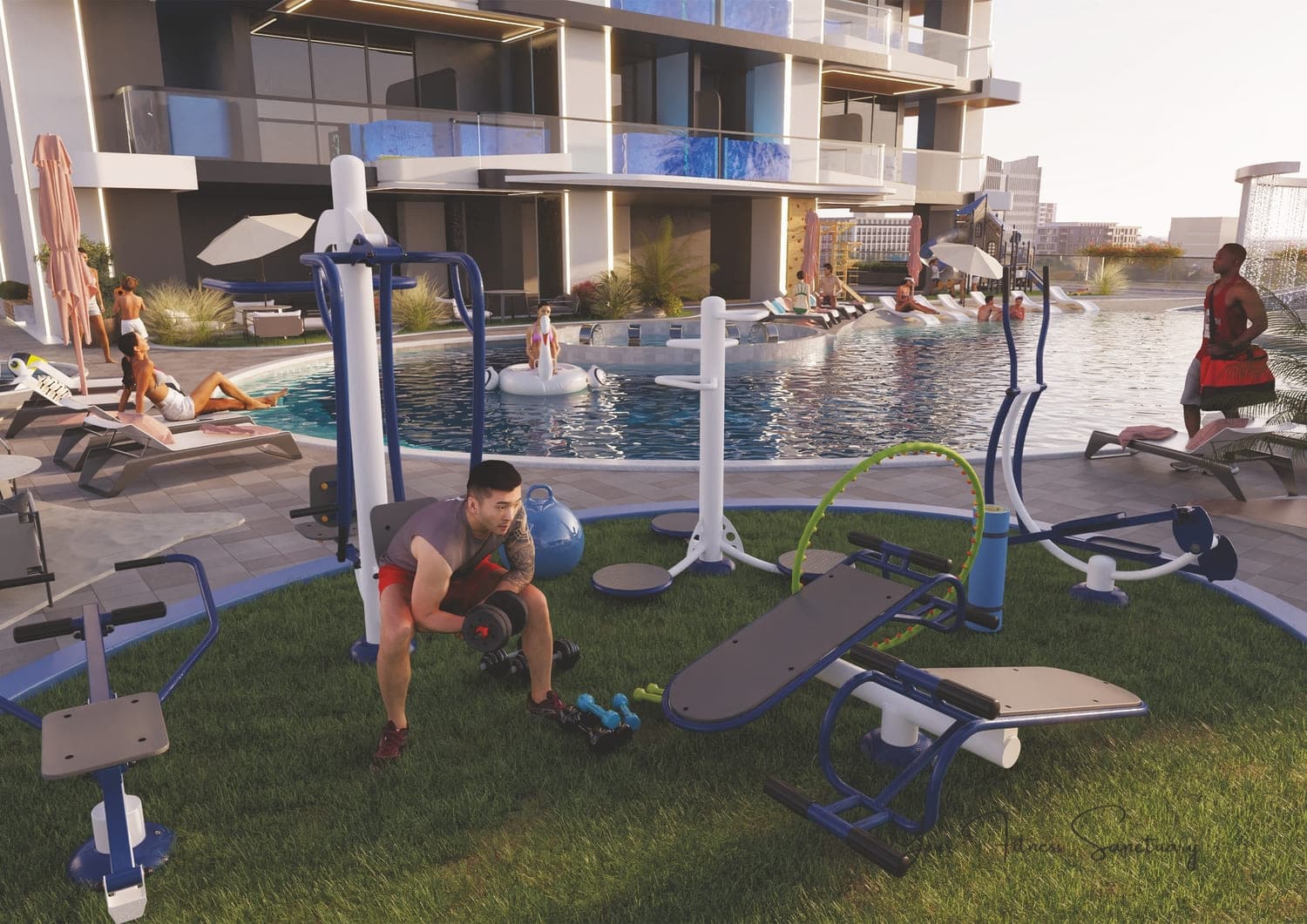 Samana Manhattan 2 amenity Indoor & Outdoor Gym - JVC (Jumeirah Village Circle), Dubai - by Samana