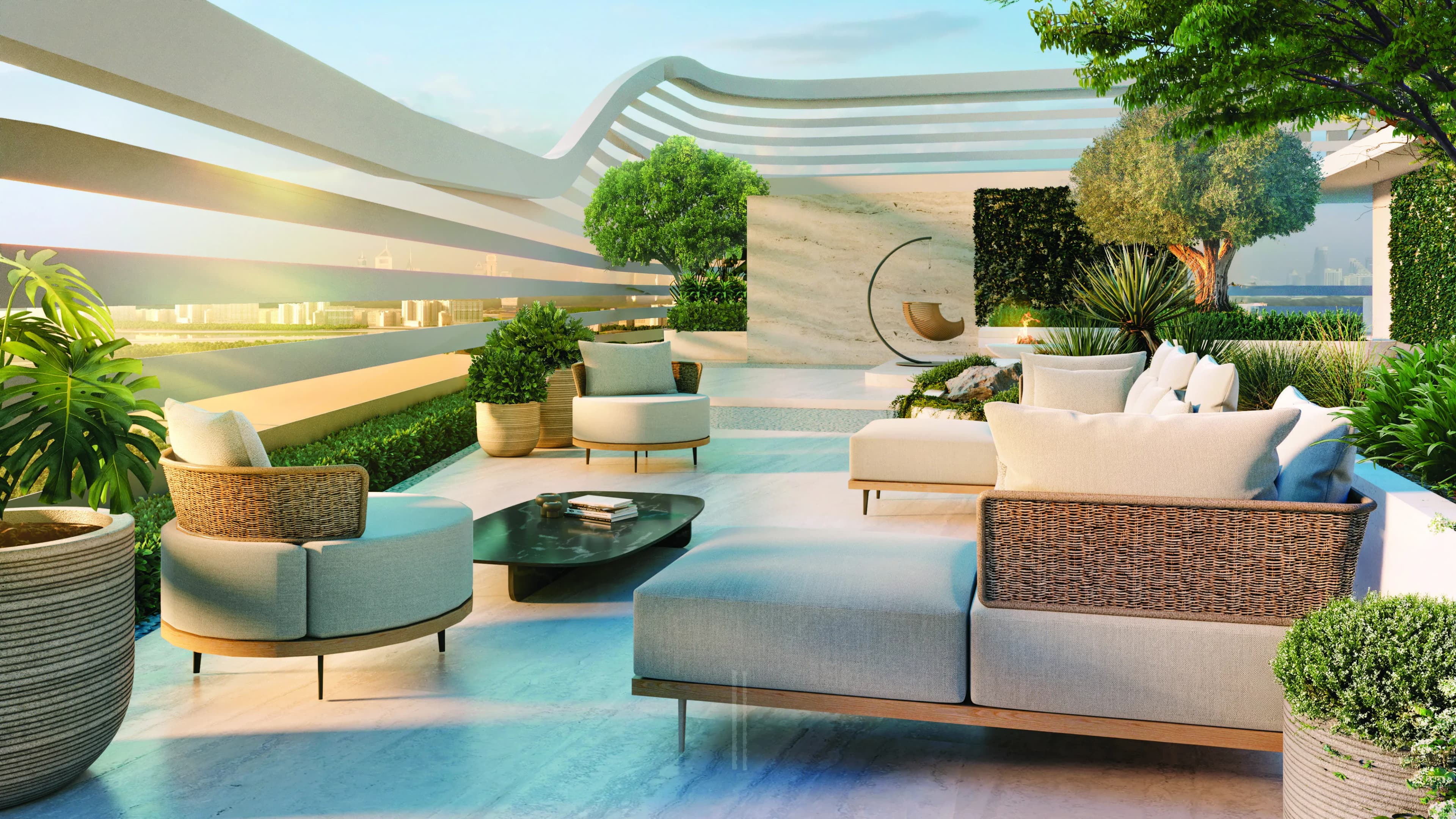 Sanctuary amenity Tranquility Seating with Bonsai Trees - Ras Al Khor, Dubai - by Prestige One Developments