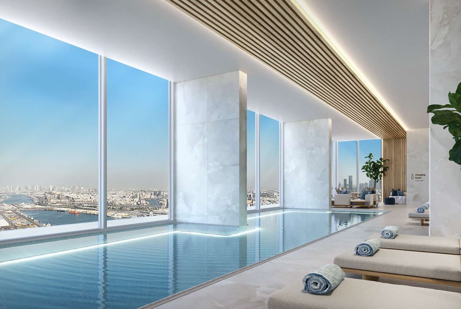 Saria amenity Indoor Infinity Pool - Maritime City, Dubai - by Beyond Developments
