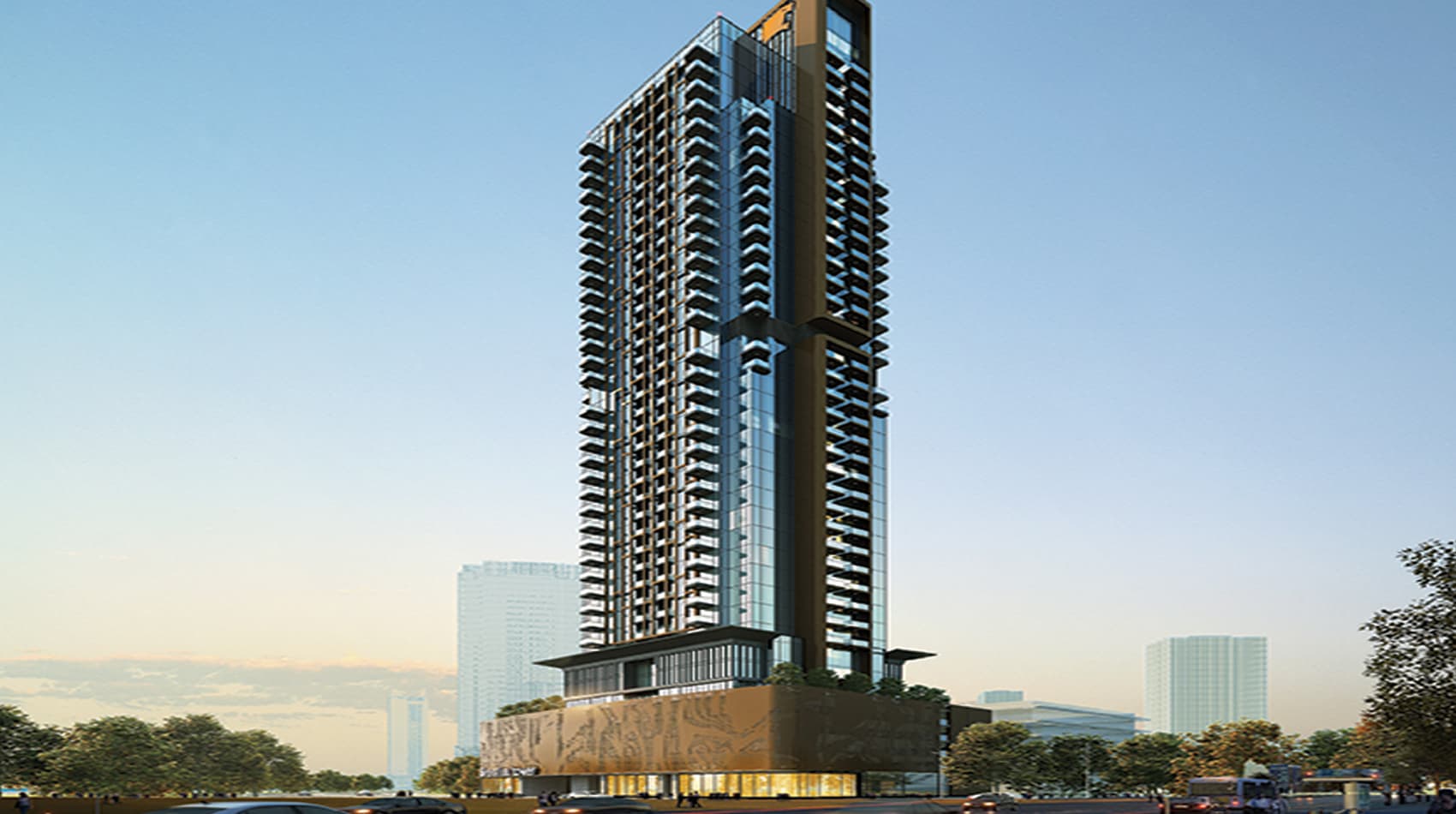 Seslia Tower exterior view in JVT (Jumeirah Village Triangle), Dubai, by Tiger Group