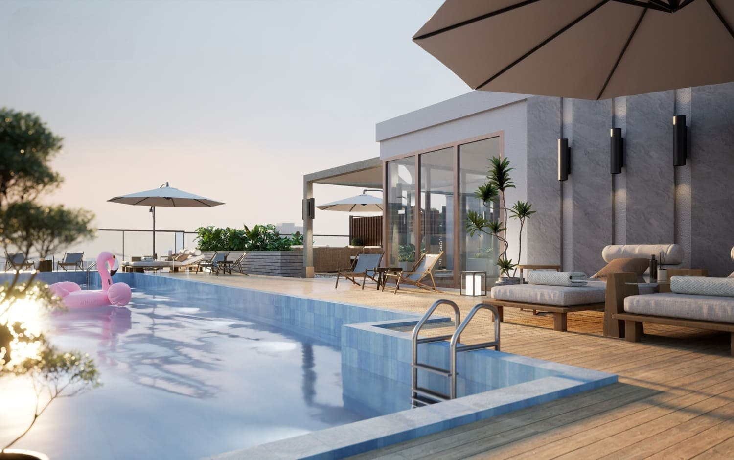 Solanki One amenity Rooftop Pool - Dubailand Residence Complex, Dubai - by Solanki Realty