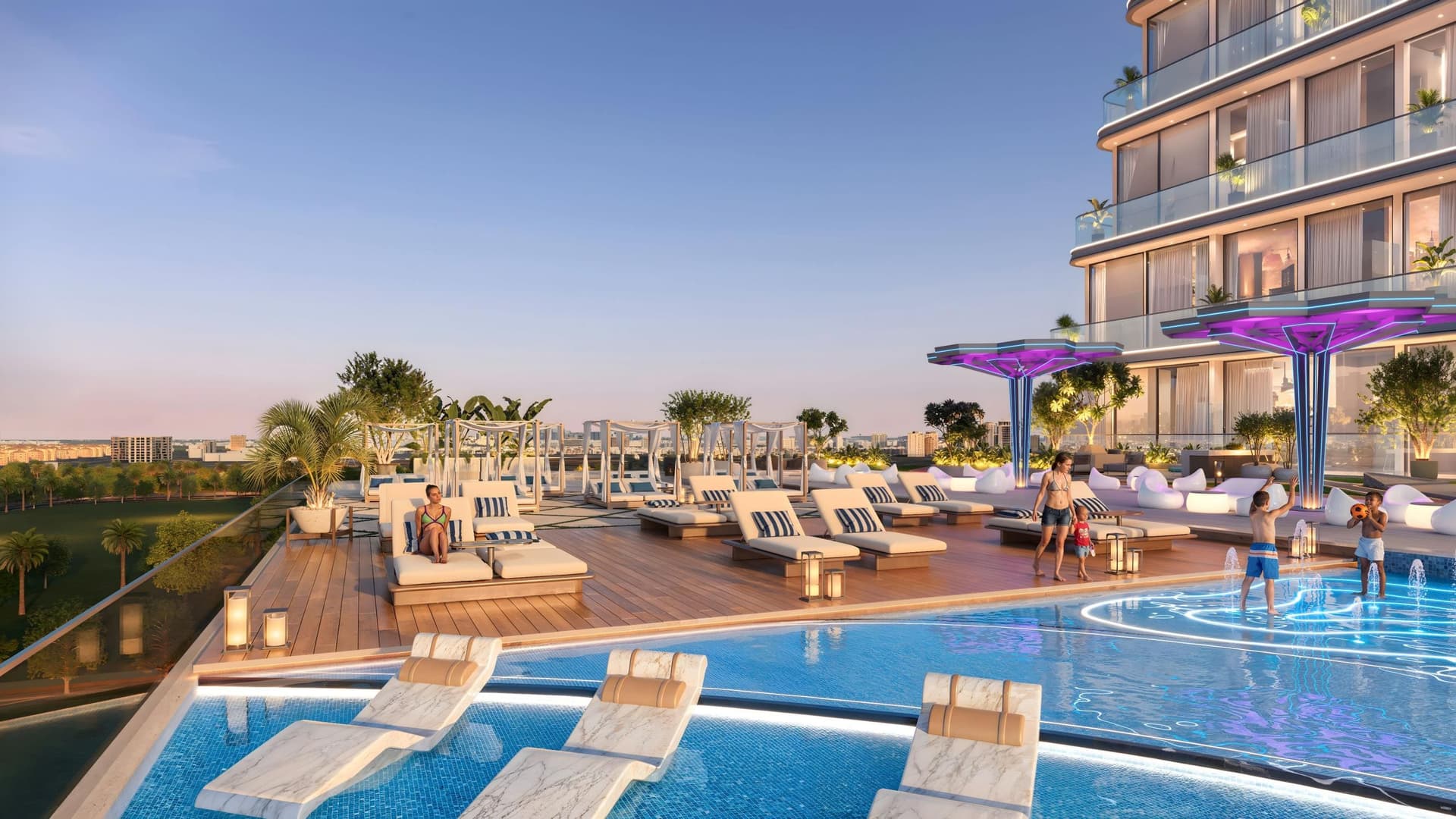 Sparklz amenity Pool Deck in Jebel Ali Village, Dubai, by Danube
