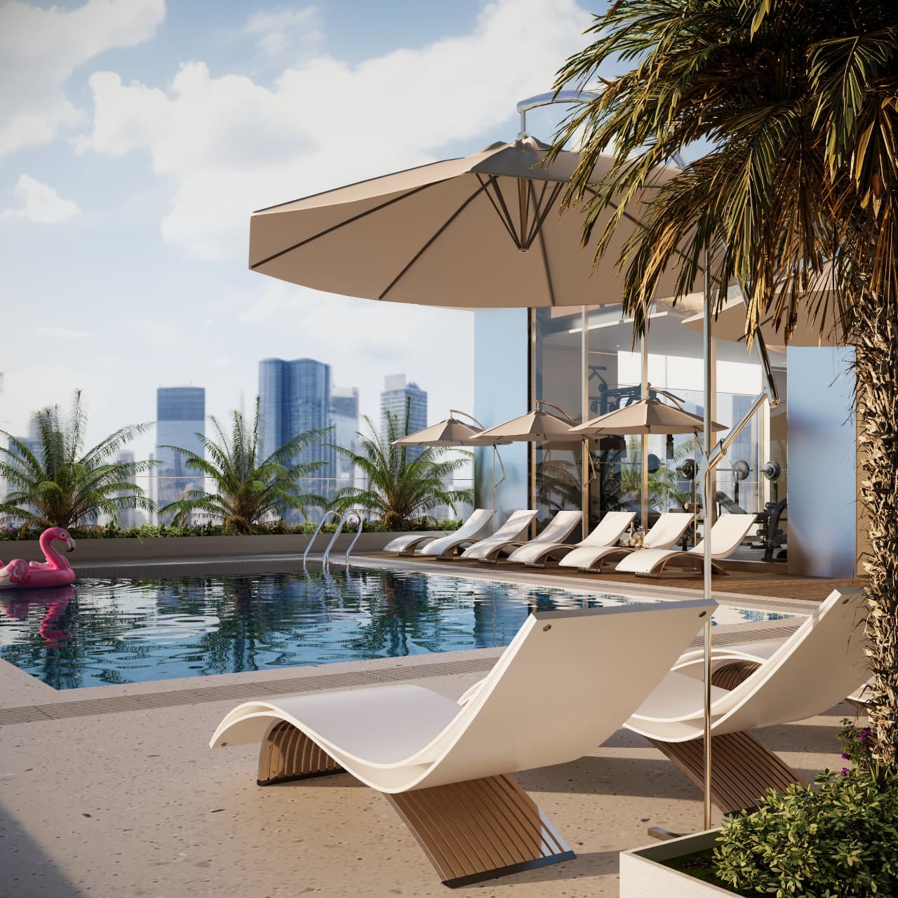 Stamn Yuni amenity Pool Deck - Al Satwa, Dubai - by STAMN Real Estate Development