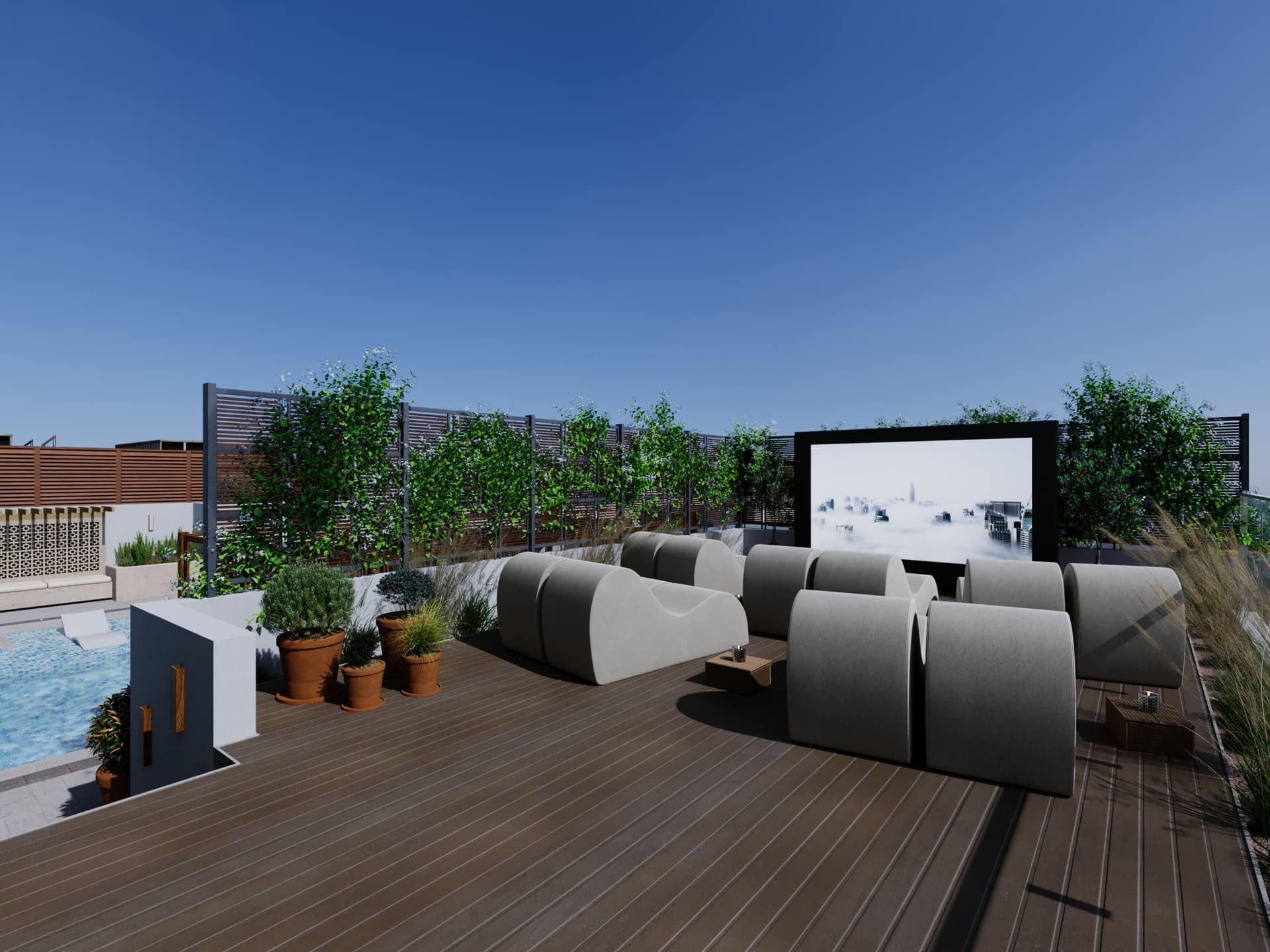 Starlight Park amenity Rooftop Cinema in MBR District 11 (Meydan South), Dubai, by Amwaj Development