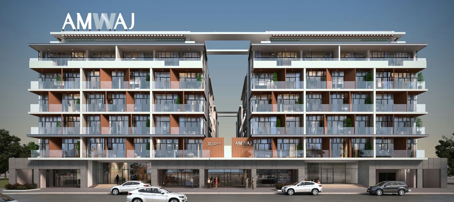 Starlight Park exterior view in MBR District 11 (Meydan South), Dubai, by Amwaj Development