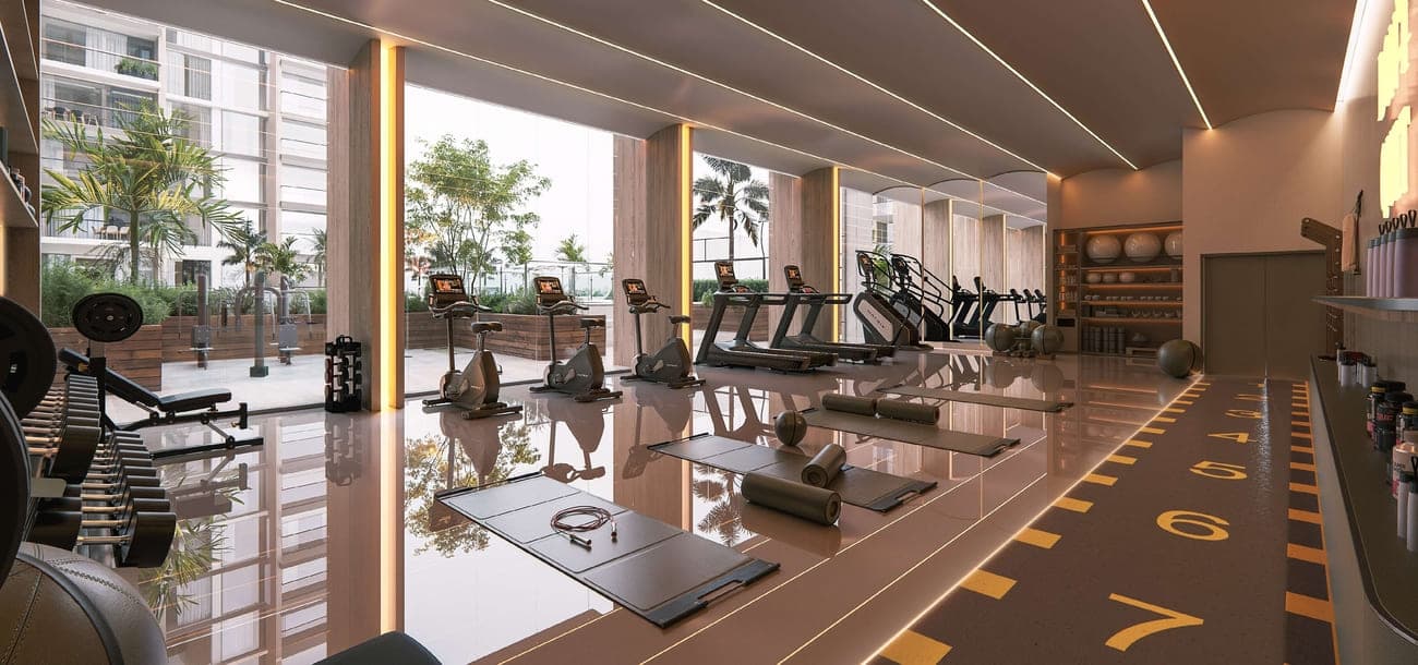 Taiyo Residences amenity Indoor & Outdoor Gym in Jebel Ali Village, Dubai, by LMD