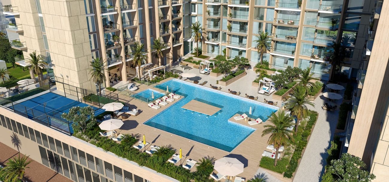 Taiyo Residences amenity Lap Pool & Kids Pool in Jebel Ali Village, Dubai, by LMD