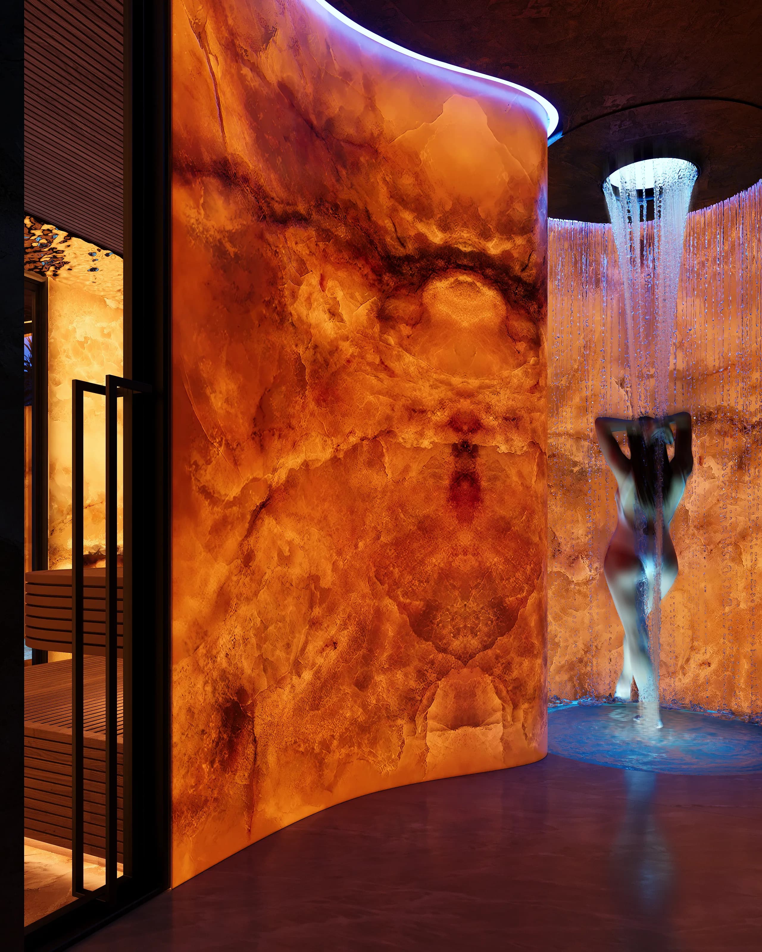 TAO Club House amenity Waterfall Sauna - Badung, Dubai - by Avalon x RTF by Usyk