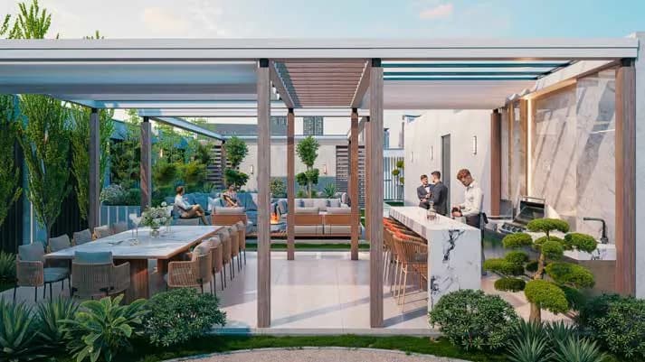 The Collective amenity Outdoor BBQ and Dining Area in Madinat Al Mataar, Dubai, by Bold Developer