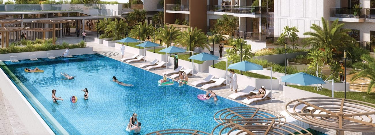 The Haven 2 amenity Pool - Majan, Dubai - by Meraki Developers