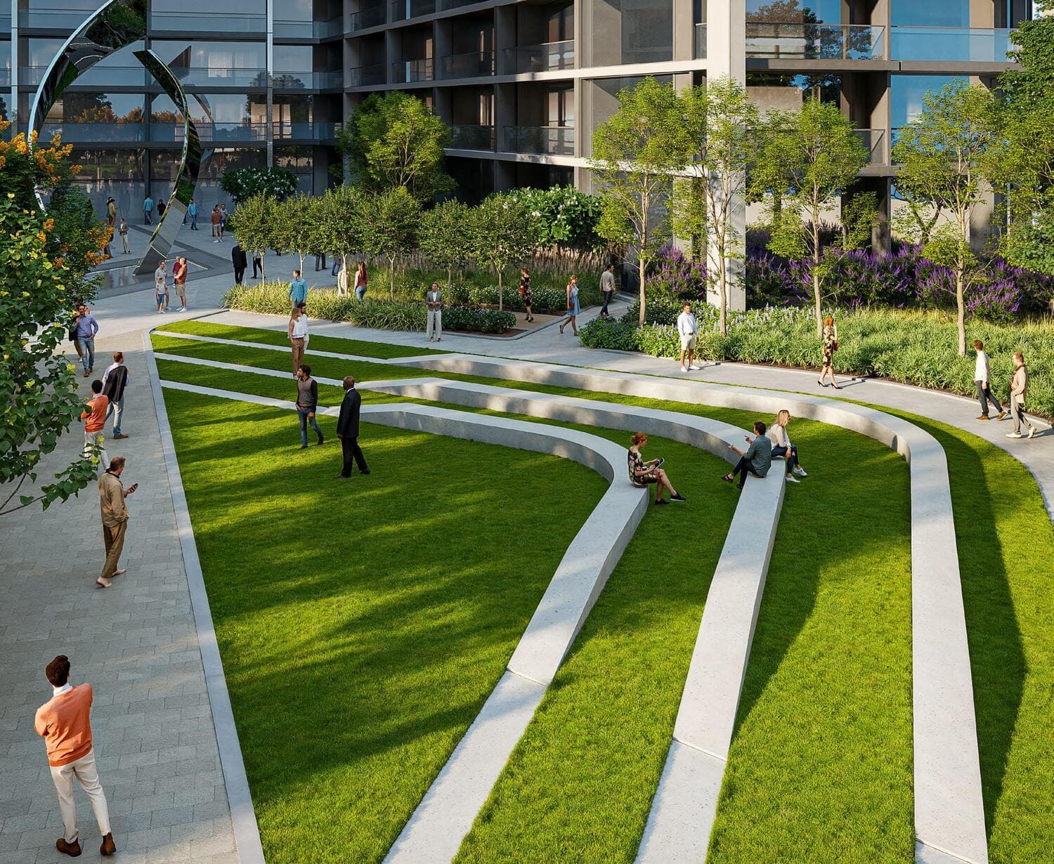 The Horizon at Sobha Central amenity Open Plaza With Water Feature & Sculpture - Sobha Central, Dubai - by Sobha