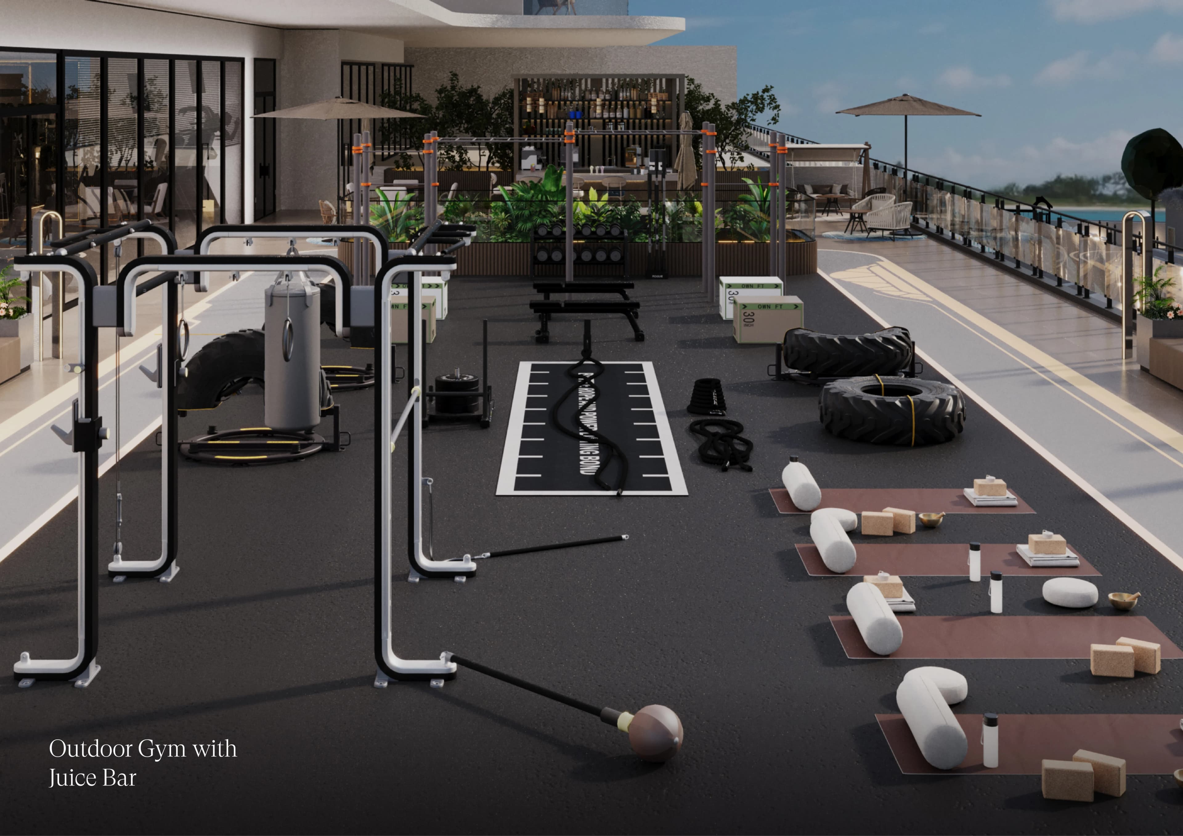 The Residences at Sheraton Al Marjan Island Resort amenity Outdoor Gym with Juice Bar - Al Marjan Island, Dubai - by Atara Real Estate Development