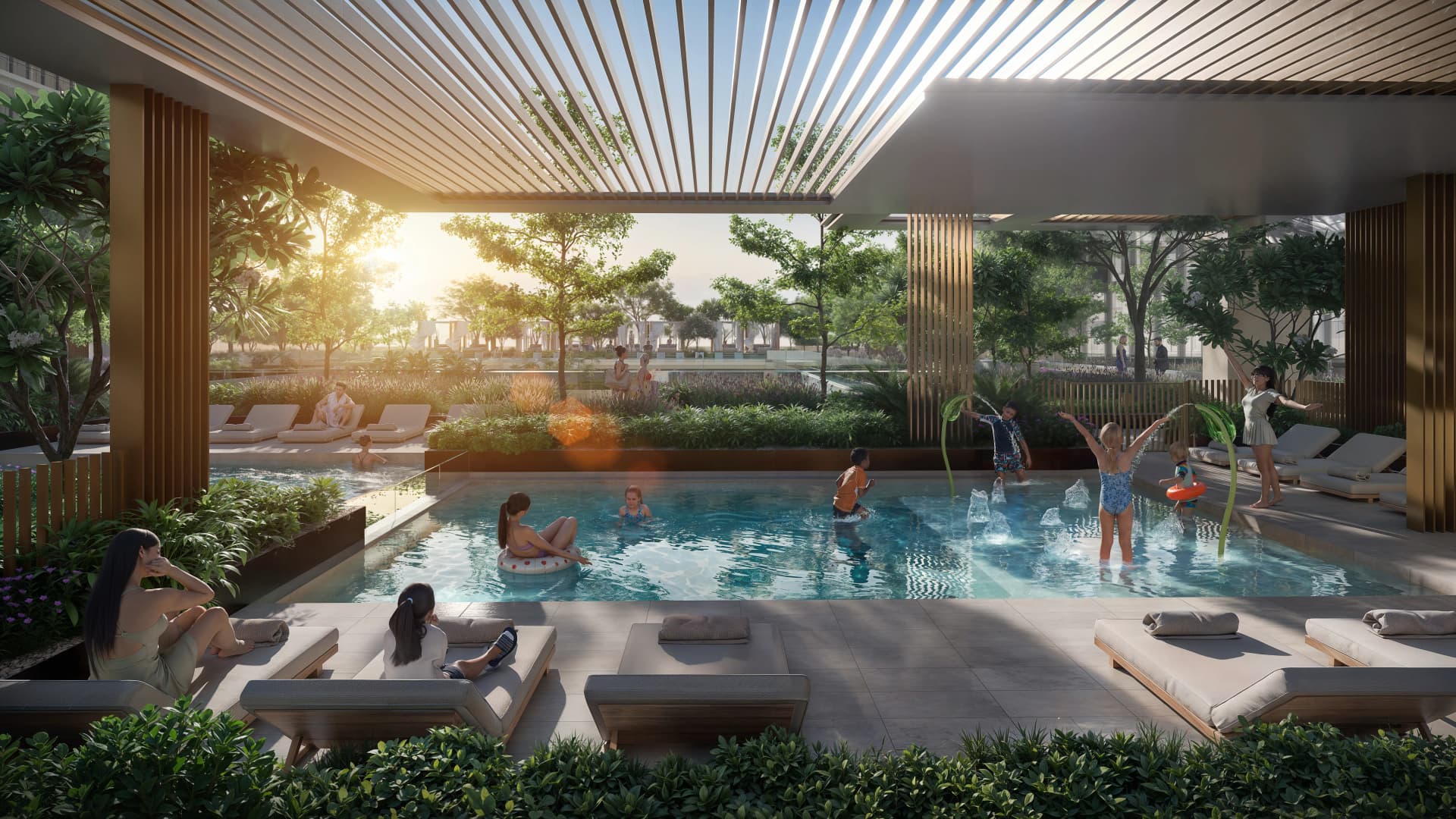 The Residences DIFC Zabeel District amenity Family Pool with Kids’ Splash Pad in Zabeel 1&2, Dubai, by Dubai International Financial Centre (DIFC)