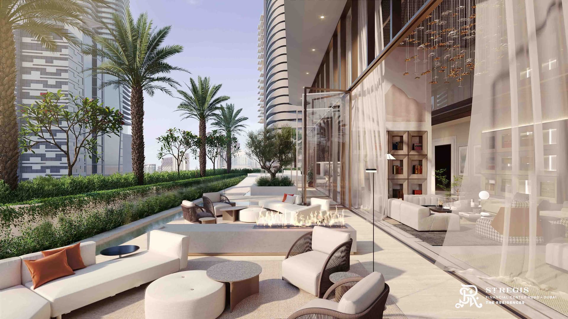 The St. Regis Residences amenity Outdoot Lounge in Downtown Dubai, Dubai, by Adventz and East and West International Group