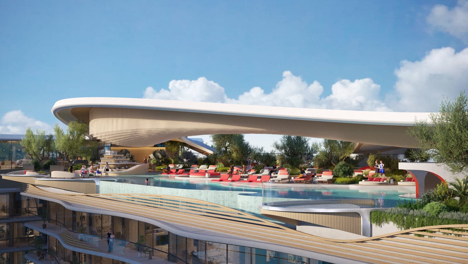 The Unexpected Al Marjan Island Hotel and Residence amenity Rooftop Infinity Pool in Al Marjan Island, Ras Al Khaimah, by Almal