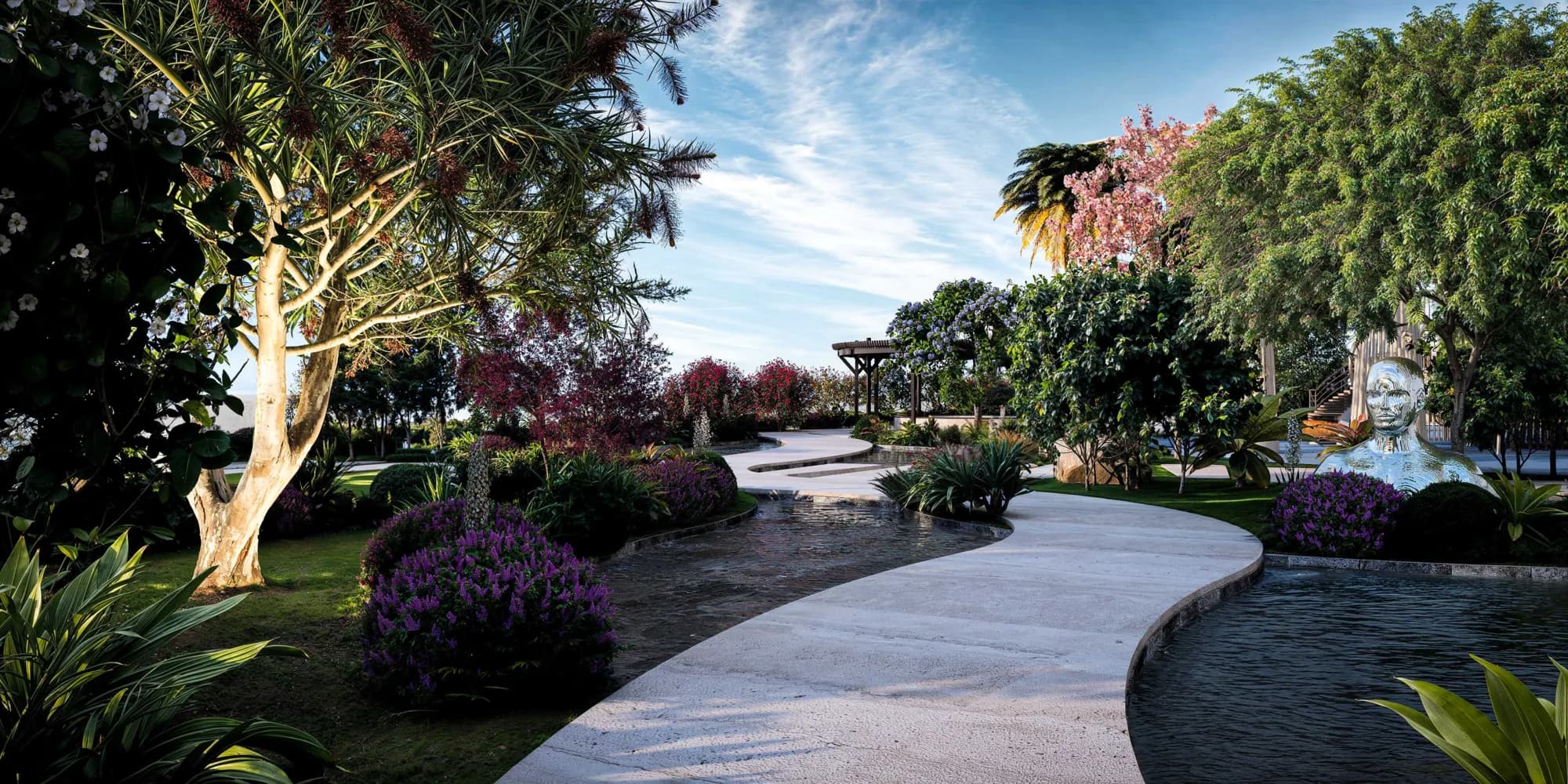 The WOW Tower amenity Walkways Through Greenery & Water - Dubai Land Residence Complex, Dubai - by Mr. Eight Development