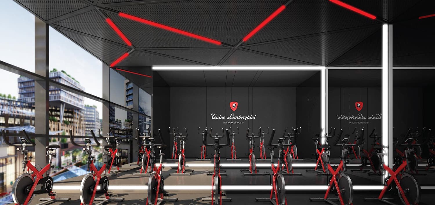 Tonino Lamborghini Residences amenity Fitness Center in Meydan (Nad Al Sheba 1), Dubai, by Gulf Land Property Developers