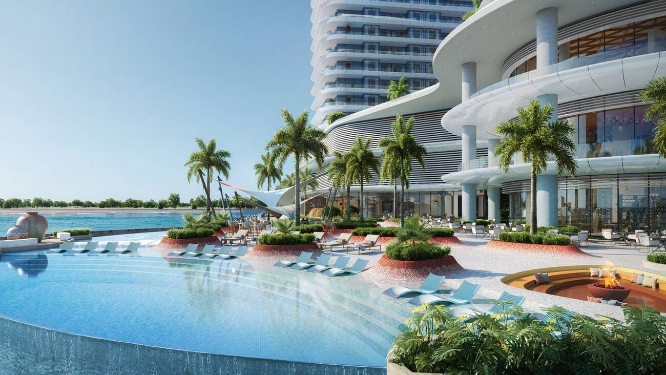 Trio Isle amenity Ground-Level Pool - Al Marjan Island, Dubai - by Durar Group