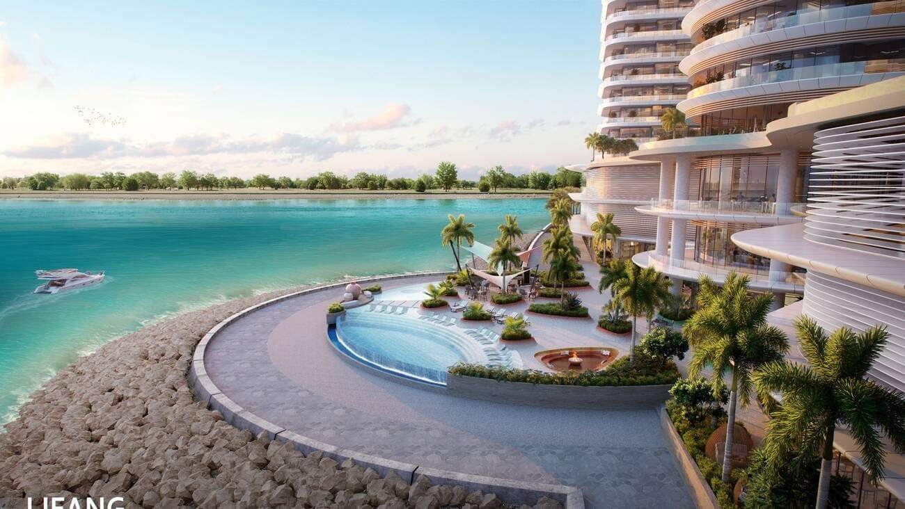 Trio Isle amenity Pool Bar & Dining & Fire Pit - Al Marjan Island, Dubai - by Durar Group