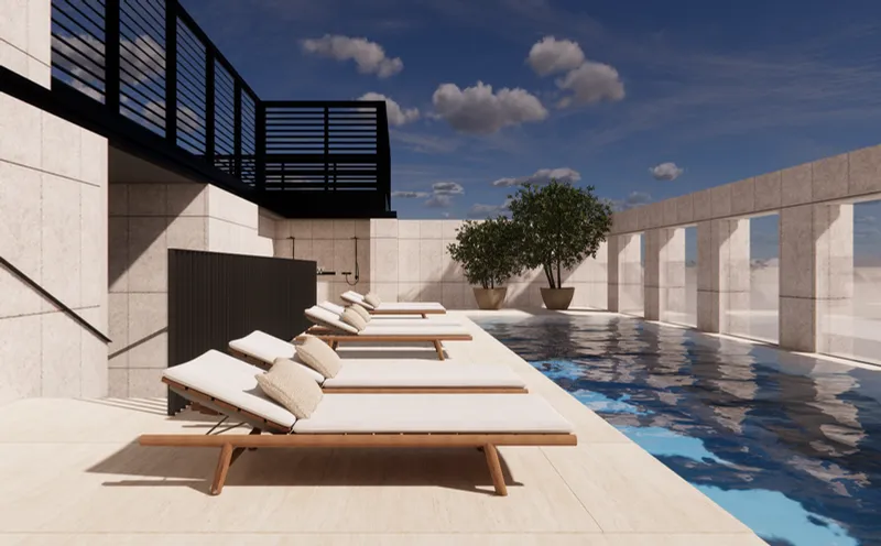 Tura Residence amenity Pool Deck - Meydan (Nad Al Sheba 1), Dubai - by Namat Real Estate Development
