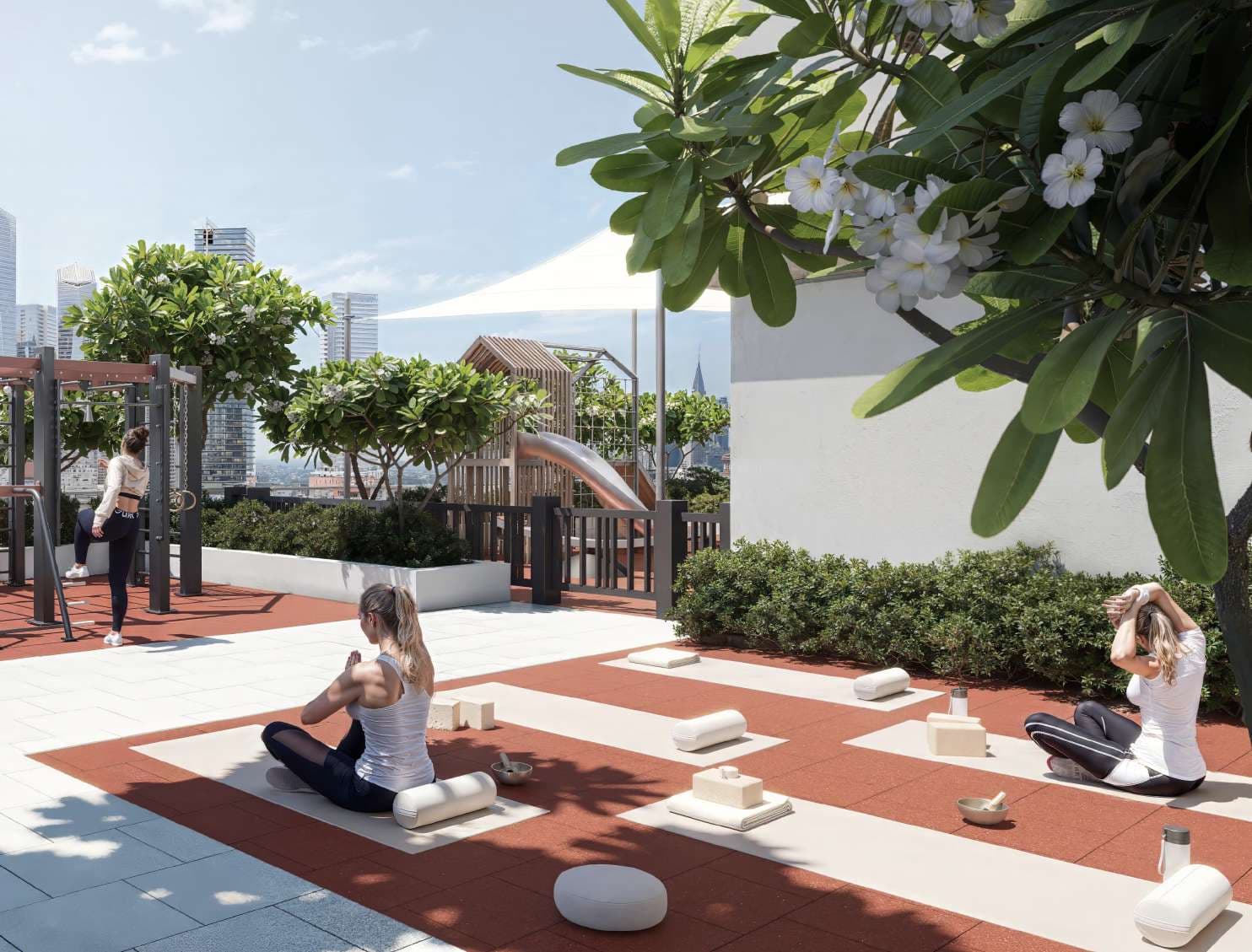 V1VID Tower amenity Outdoor Yoga Lounge - JVT (Jumeirah Village Triangle), Dubai - by Object 1