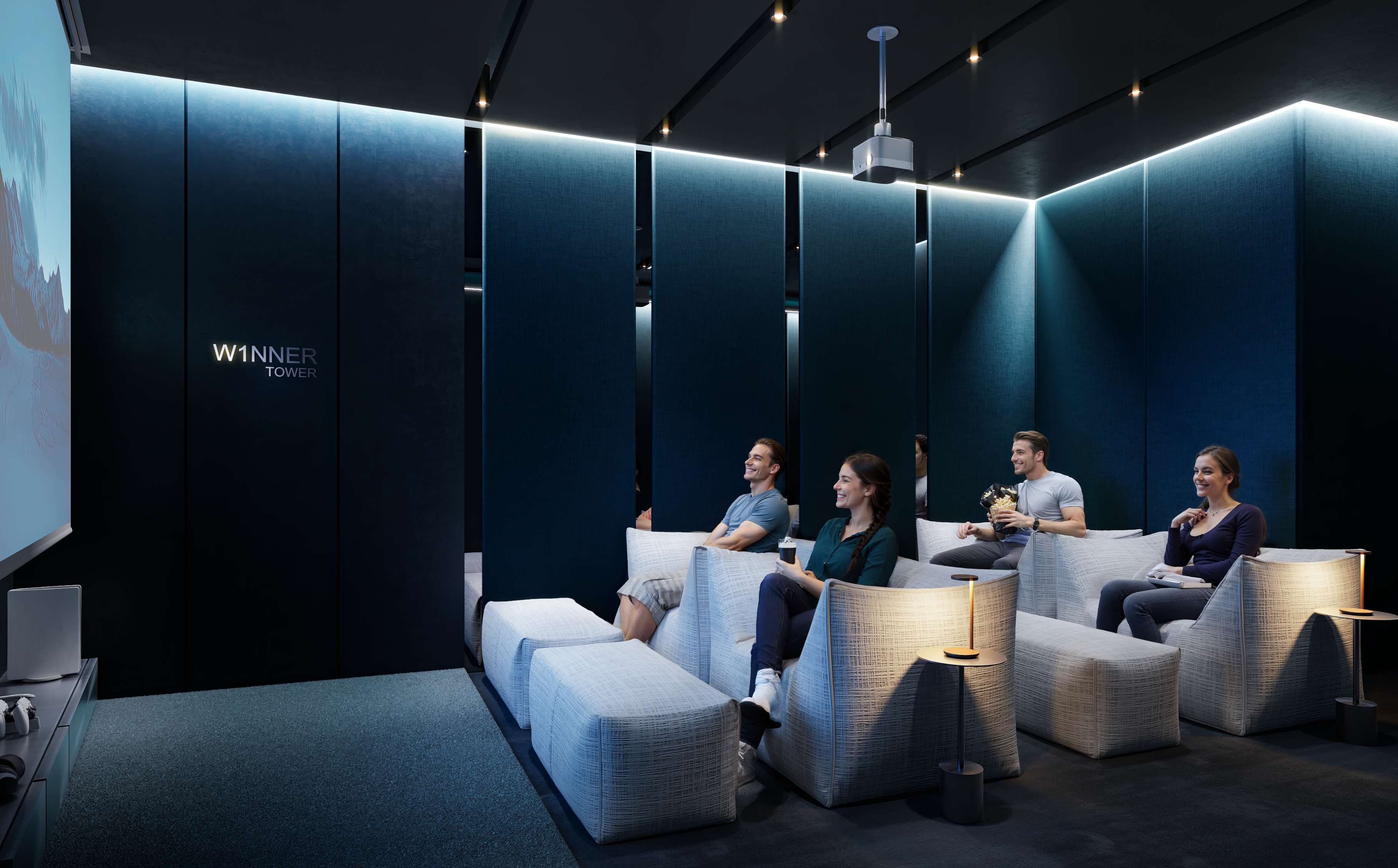 W1NNER Tower amenity Cinema/Gaming Room - JVT (Jumeirah Village Triangle), Dubai - by Object 1