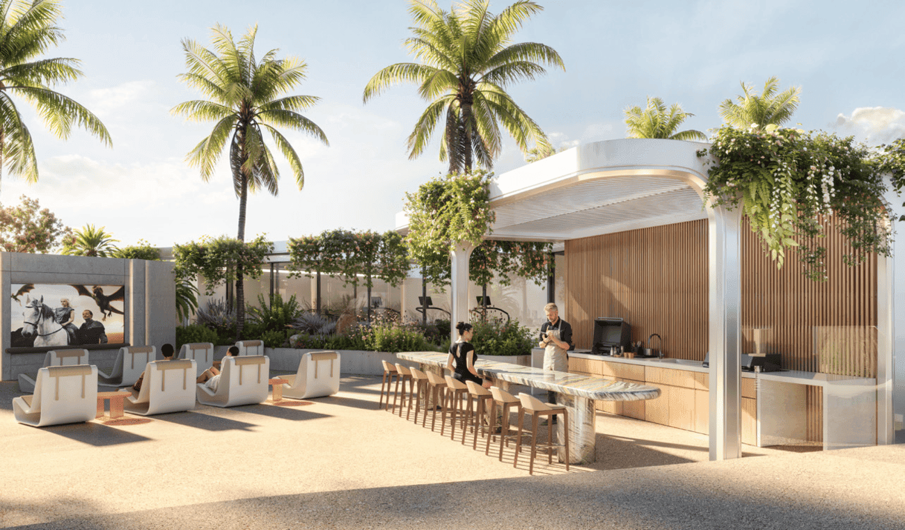 Weybridge Gardens 4 amenity Bar Lounge & Outdoor Cinema - Dubailand Residence Complex, Dubai - by Leos