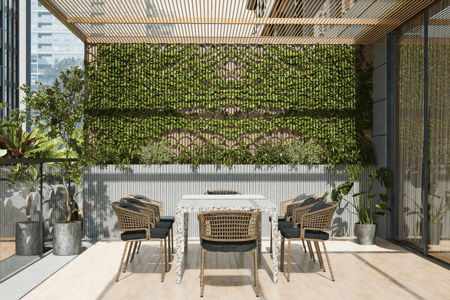Whitestone Residences amenity Outdoor Dining Area - Al Satwa, Dubai - by Axiom Prime Real Estate