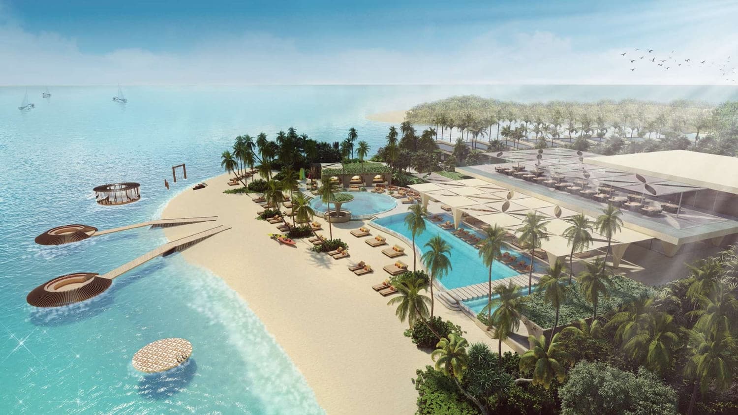 Zuha Island amenity Beach Club in World of Islands, Dubai, by Zaya Developer